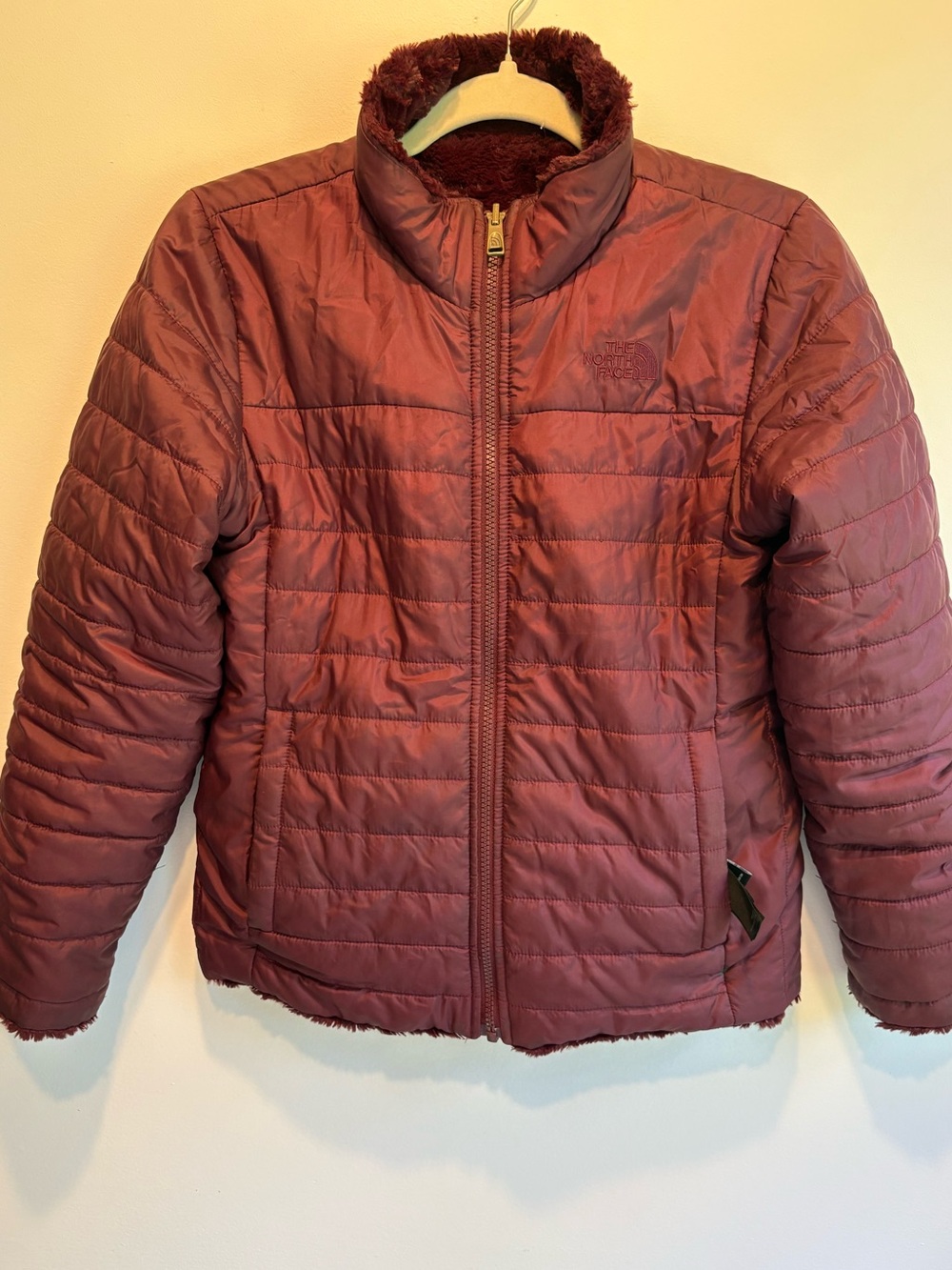 Girls reversible North Face puffer/furry jacket size large